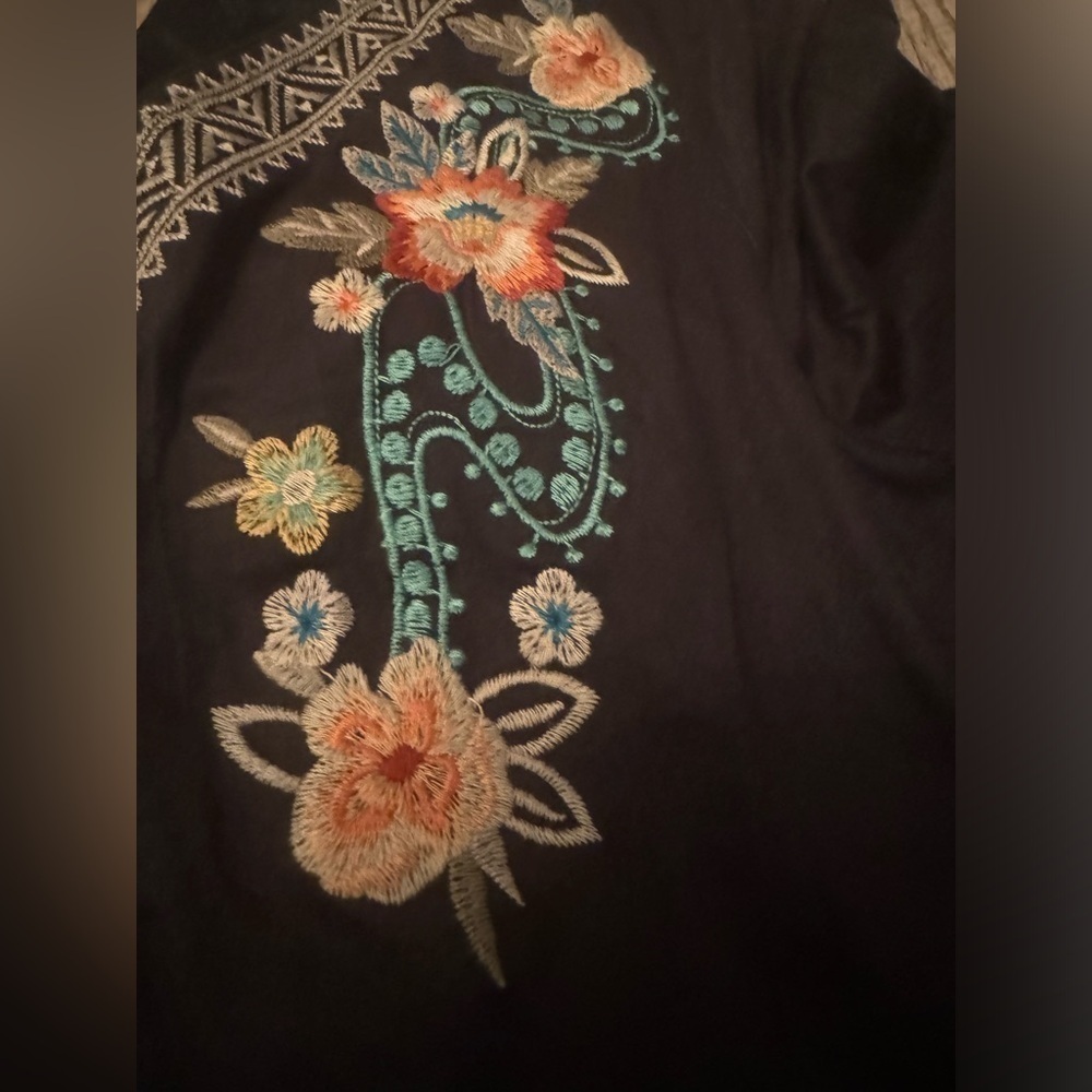 THML Long Sleeve Embroidered faux suede Dress sz Medium boho A00130 - Picture 12 of 13